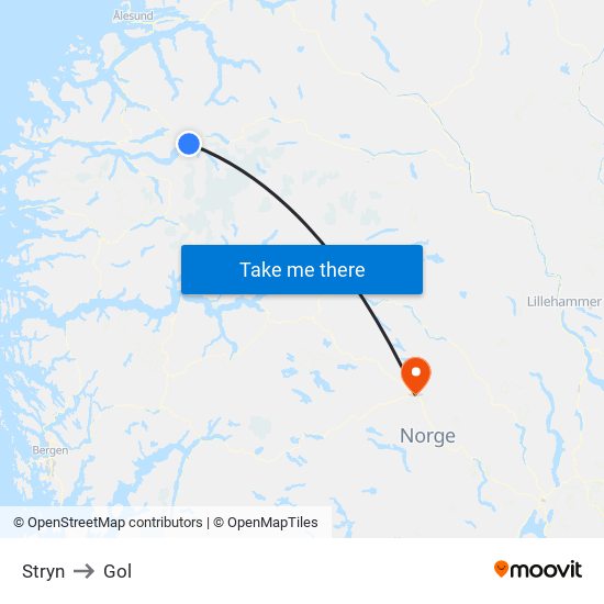 Stryn to Gol map