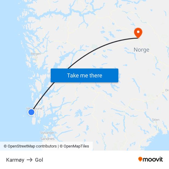 Karmøy to Gol map