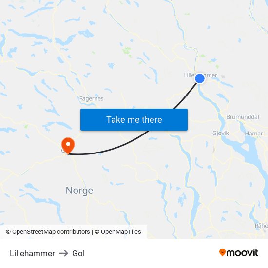 Lillehammer to Gol map