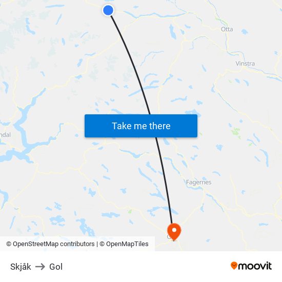Skjåk to Gol map