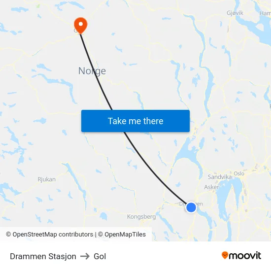 Drammen Stasjon to Gol map
