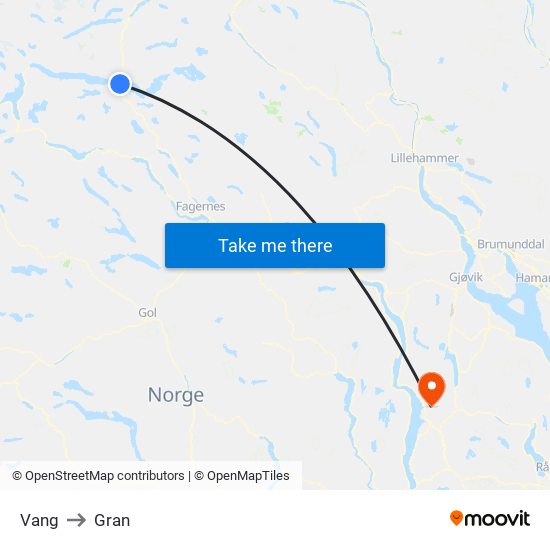 Vang to Gran map