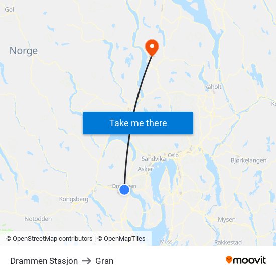 Drammen Stasjon to Gran map