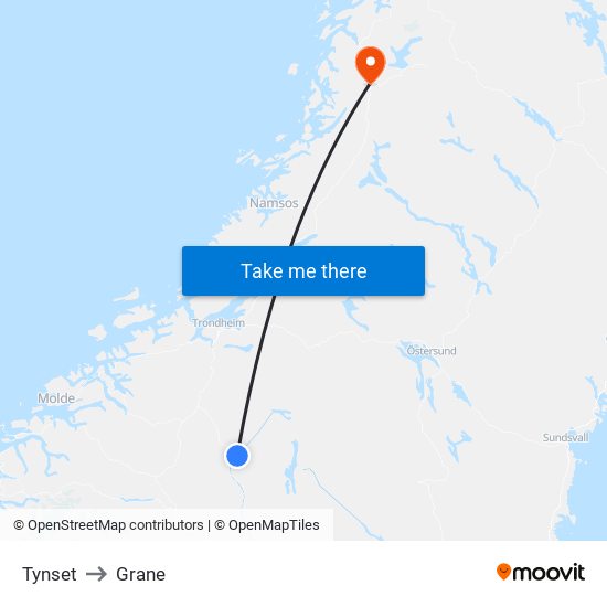 Tynset to Grane map