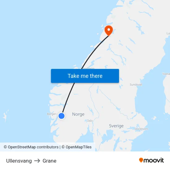 Ullensvang to Grane map