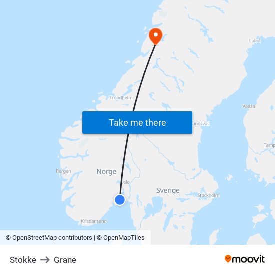 Stokke to Grane map