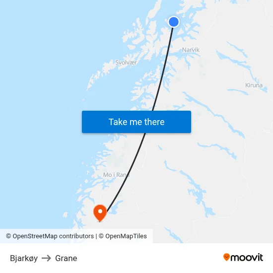 Bjarkøy to Grane map