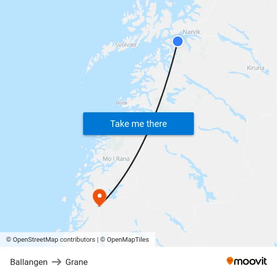 Ballangen to Grane map