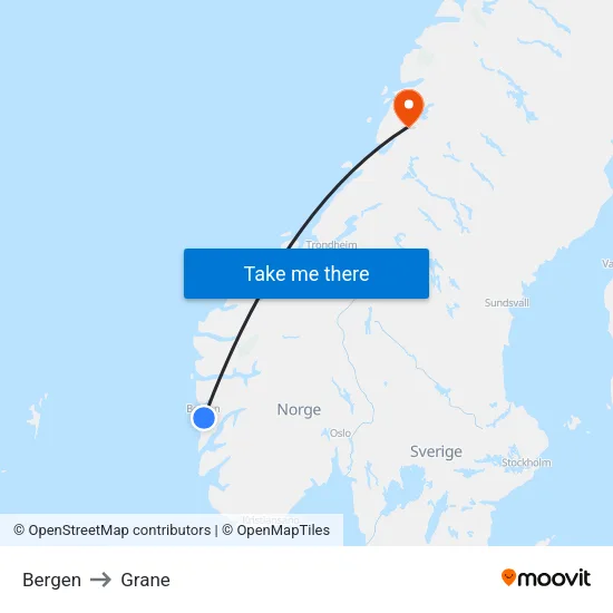 Bergen to Grane map