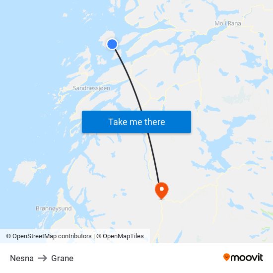 Nesna to Grane map