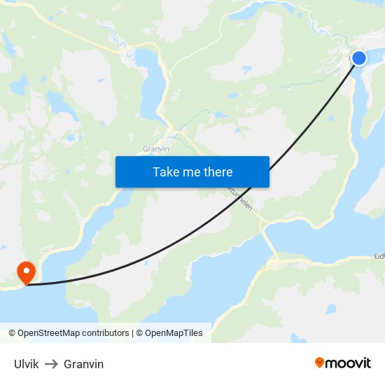 Ulvik to Granvin map