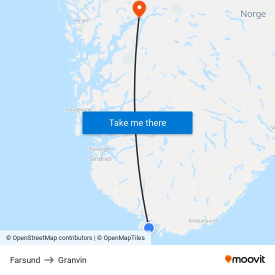 Farsund to Granvin map