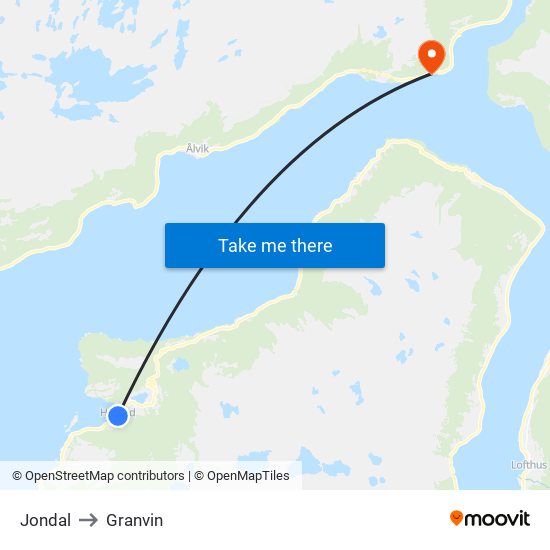 Jondal to Granvin map