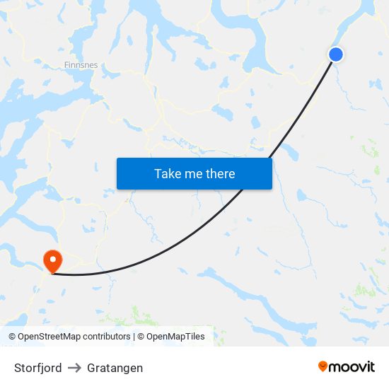 Storfjord to Gratangen map