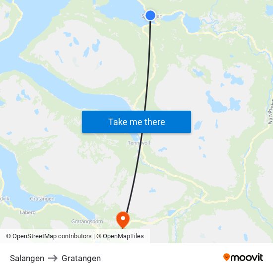 Salangen to Gratangen map