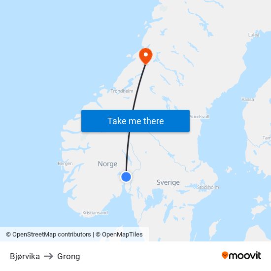 Bjørvika to Grong map