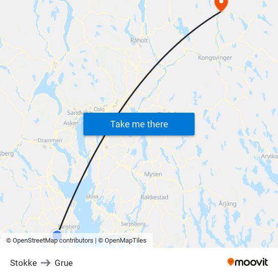 Stokke to Grue map