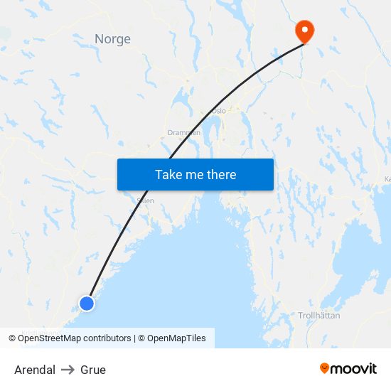 Arendal to Grue map
