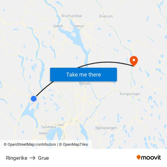 Ringerike to Grue map