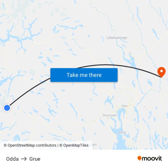 Odda to Grue map