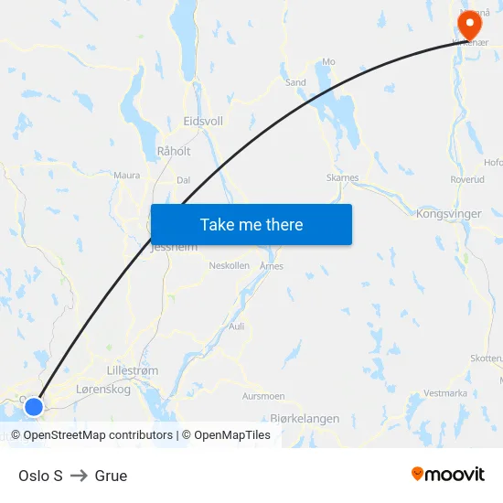 Oslo S to Grue map