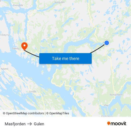 Masfjorden to Gulen map