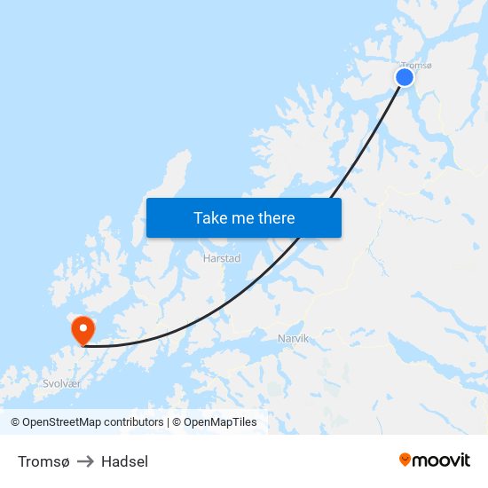 Tromsø to Hadsel map