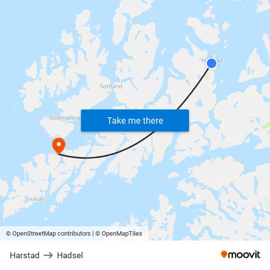 Harstad to Hadsel map