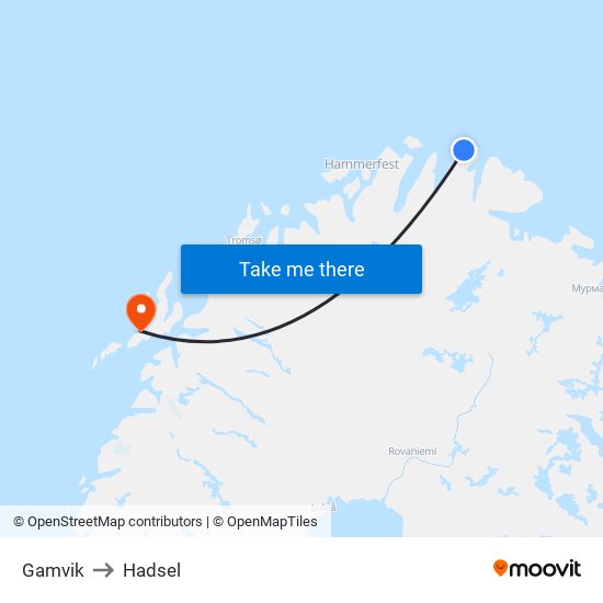 Gamvik to Hadsel map