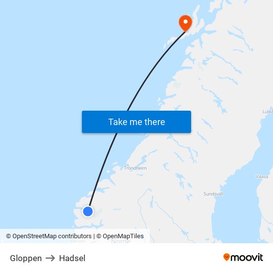 Gloppen to Hadsel map