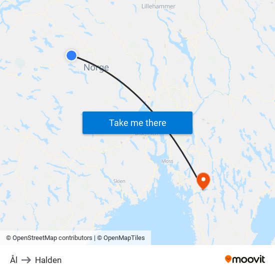 Ål to Halden map