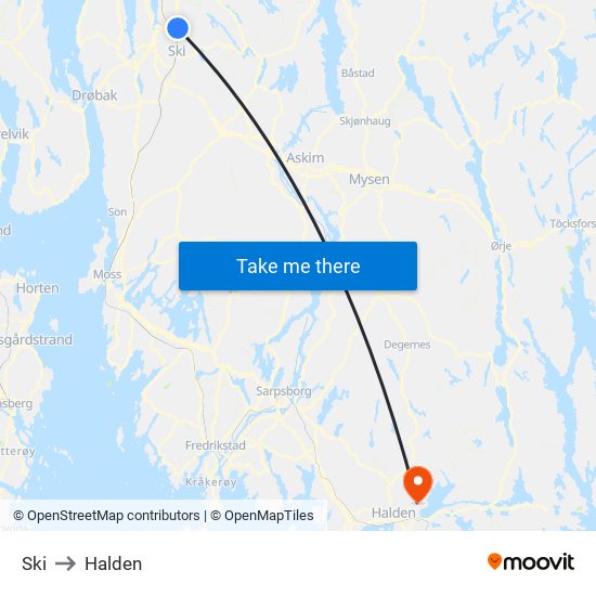 Ski to Halden map