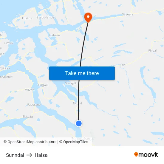 Sunndal to Halsa map