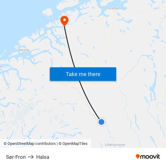 Sør-Fron to Halsa map