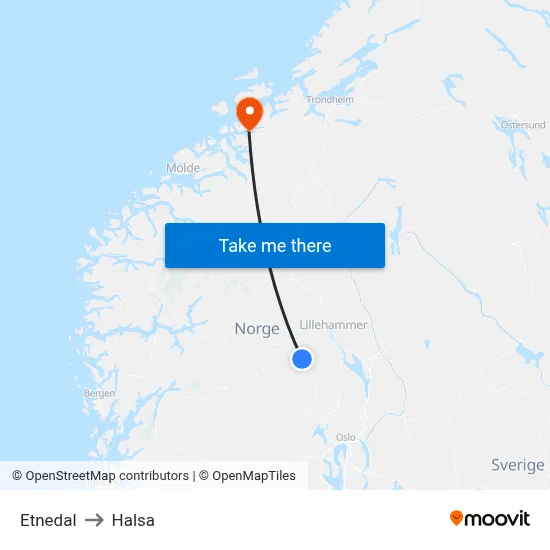 Etnedal to Halsa map
