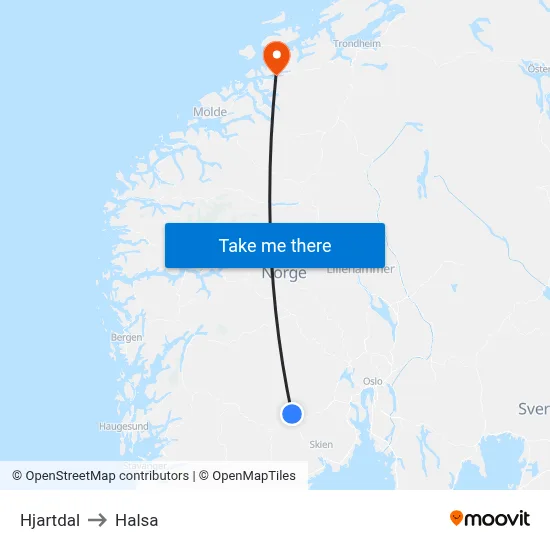 Hjartdal to Halsa map
