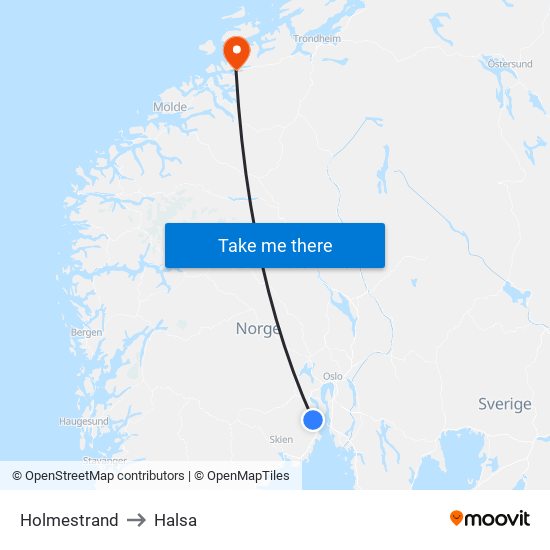 Holmestrand to Halsa map