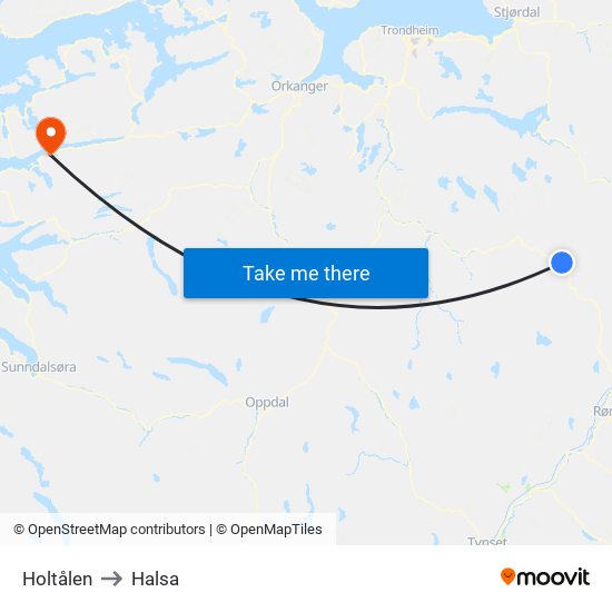Holtålen to Halsa map