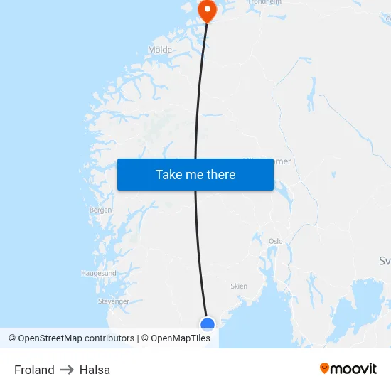 Froland to Halsa map