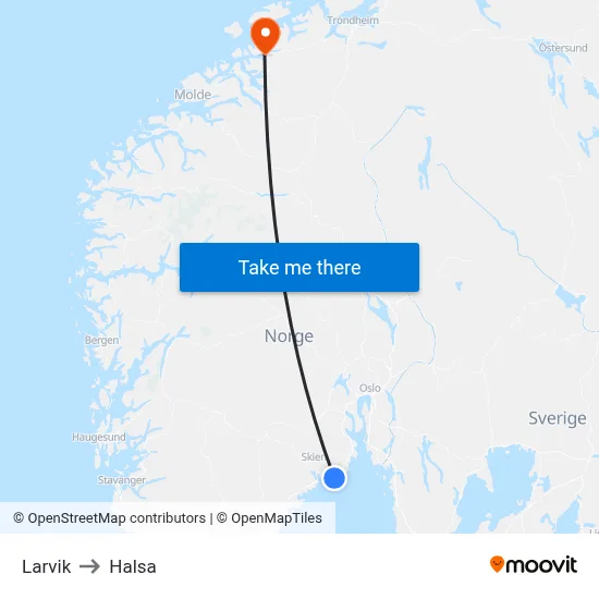 Larvik to Halsa map