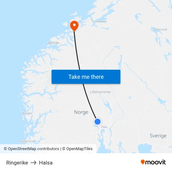 Ringerike to Halsa map