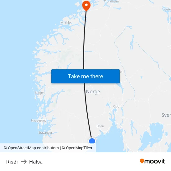 Risør to Halsa map