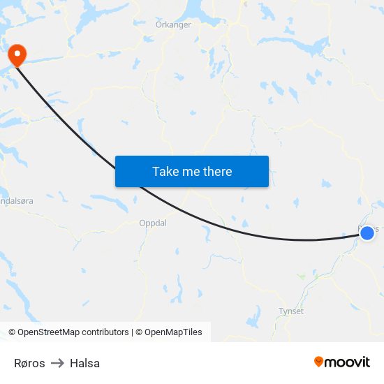 Røros to Halsa map