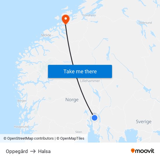 Oppegård to Halsa map