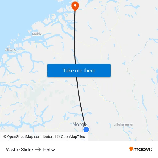 Vestre Slidre to Halsa map