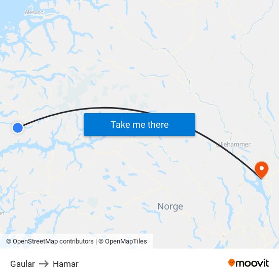 Gaular to Hamar map