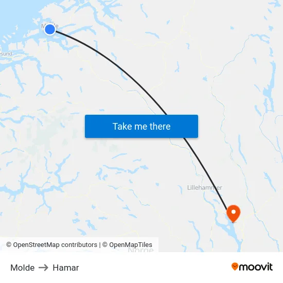 Molde to Hamar map