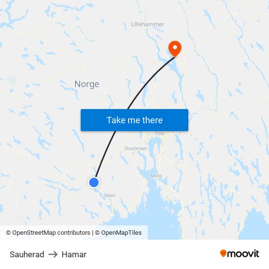 Sauherad to Hamar map