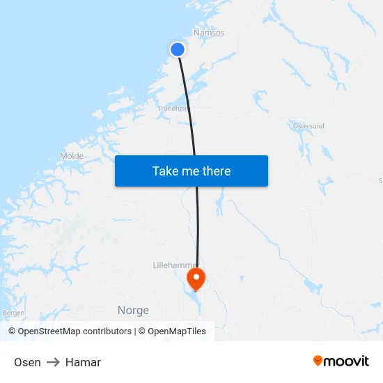 Osen to Hamar map