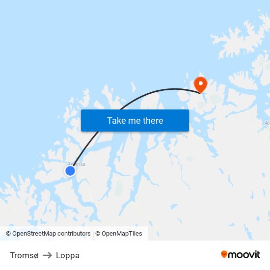 Tromsø to Loppa map